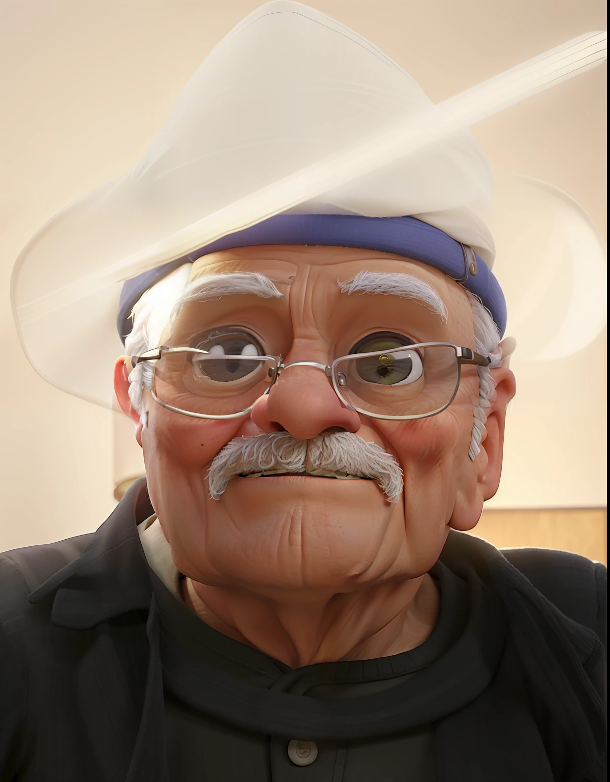 A wise old man standing in front, illuminated by the light of a lamp, tendo como pano de fundo uma biblioteca