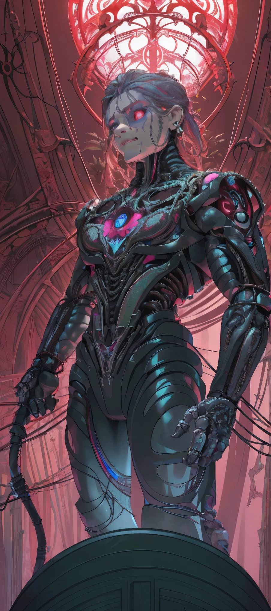 (draconic alien biomechanical succubus with carnage & witchblade physique:1.5), (megan fox as a muscular alien draconic biomechanical demonic woman with flayed skin, gigantic horns, & necrotic metallic muscle:1.5), (witchblade muscular ???????:1.25), (perfect fingers:1.25), ((wide shoulders & upper body:1.25)), (very skinny legs:1), (huge muscular arms:1.25), (ten pack abs:1.25), (full body view:1.25), choker, detailed eyes, (looking at viewer), (smile:1.25), (blank dark background:1.25), in the art style of H.P. Giger, (beautiful girl face:1.25)