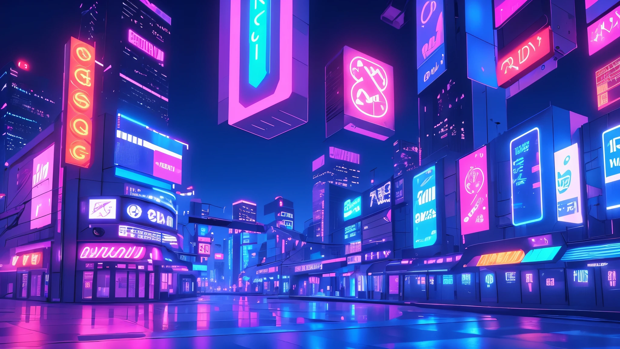 Skyline, neon lights, cyberpunk, hard surface modeling, blue keylight, volumetric pink lighting, high quality