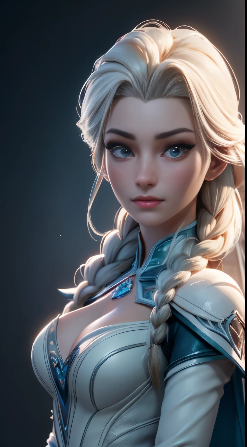 Highly detailed CG unity 8k wallpaper, style shot, complex, high detail, dramatic, highest quality movie still image, very detailed, masterpiece, best quality, character design, Elsa, Elsa from Frozen, (( Dark style)), realistic ultra-detailed rendering style, natural light, sharp character design, (hard focus, 8k), (((natural skin texture))), 8k textures, soft cinematic lighting, adobe lightroom, dark room, hdr, Sophisticated, Elegant, Rich Detail, Sharp Focuilm Look) )), Soothing Tones, Detail Frenzy, Intricate Detail, Super Detail, Low Contrast, Soft Film Lighting, Dull Colors, Exposure Blending, HDR, Fade, 35mm, f/1.4, ISO??, f16, 25 sec.