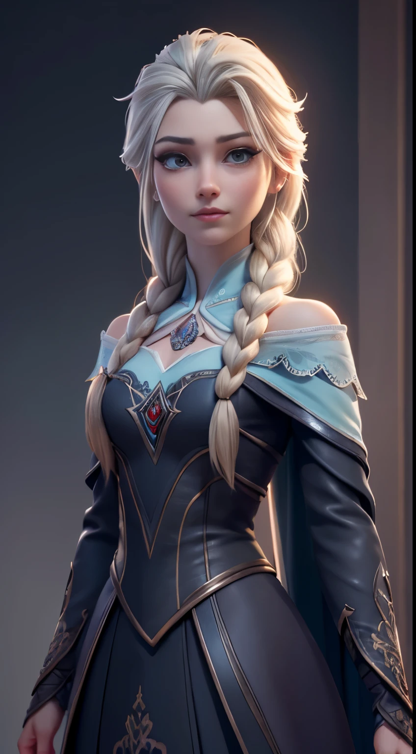 Highly detailed CG unity 8k wallpaper, style shot, complex, high detail, dramatic, highest quality movie still image, very detailed, masterpiece, best quality, character design, Elsa, Elsa from Frozen, (( Dark style)), realistic ultra-detailed rendering style, natural light, sharp character design, (hard focus, 8k), (((natural skin texture))), 8k textures, soft cinematic lighting, adobe lightroom, dark room, hdr, Sophisticated, Elegant, Rich Detail, Sharp Focuilm Look) )), Soothing Tones, Detail Frenzy, Intricate Detail, Super Detail, Low Contrast, Soft Film Lighting, Dull Colors, Exposure Blending, HDR, Fade, 35mm, f/1.4, ISO64, f16, 25 sec.