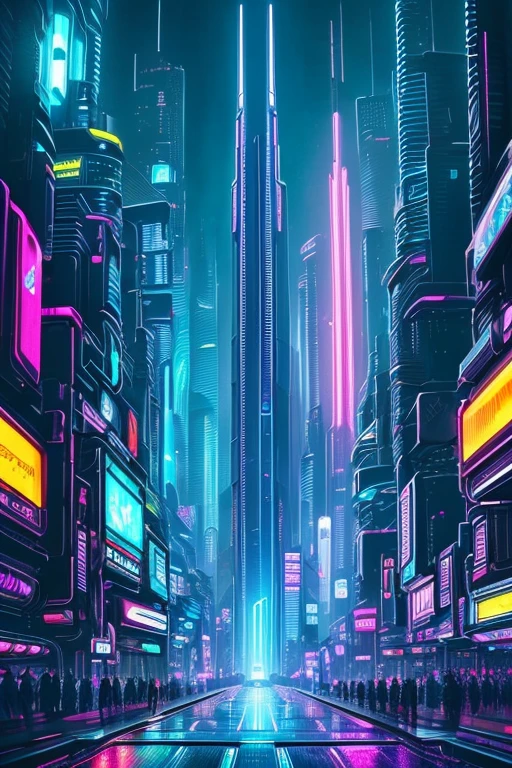Creating an image of a futuristic technological scene: (cyberpunk:1.1), (hologram:1.3), (neon lights:1.2), intricately detailed, high contrast, cinematic angle, dynamic shadows, (futuristic cityscape:1.2), sleek lines, hyperrealistic textures, ultra-detailed, (advanced technology:1.1), cutting-edge, hdr effect, vibrant colors, reflections on metallic surfaces, (advanced robotics:1.1), dystopian, dark and gritty, (UK:1.2), Blade Runner-inspired, (Detailed
