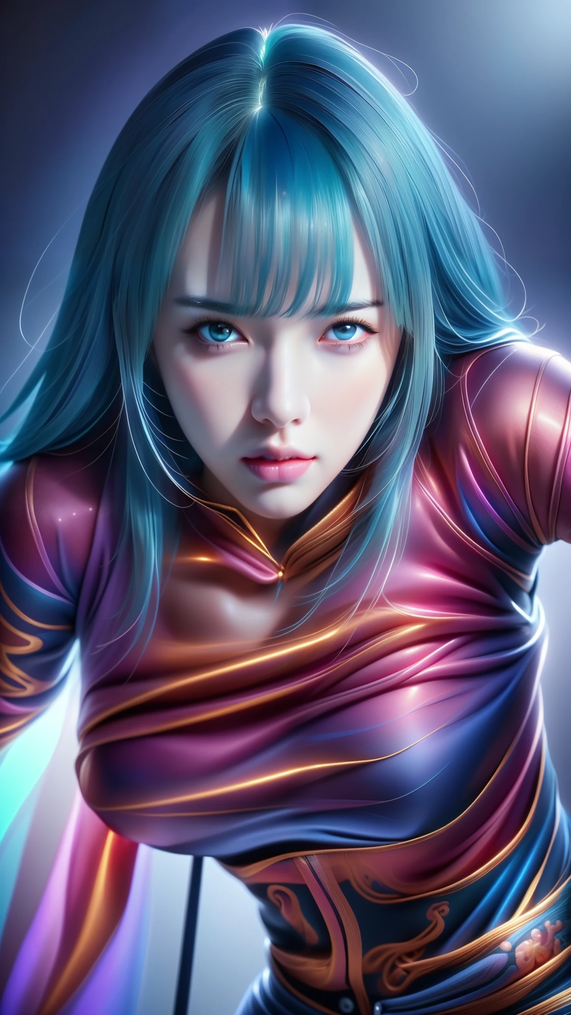 anime girl with blue hair with big  in maroon jacket , extremely detailed artgerm, artgerm detailed, artgerm style, artgerm. high detail, style artgerm, ig model | artgerm, range murata and artgerm, character from king of fighters, artgerm portrait, artgerm and ilya kuvshinov