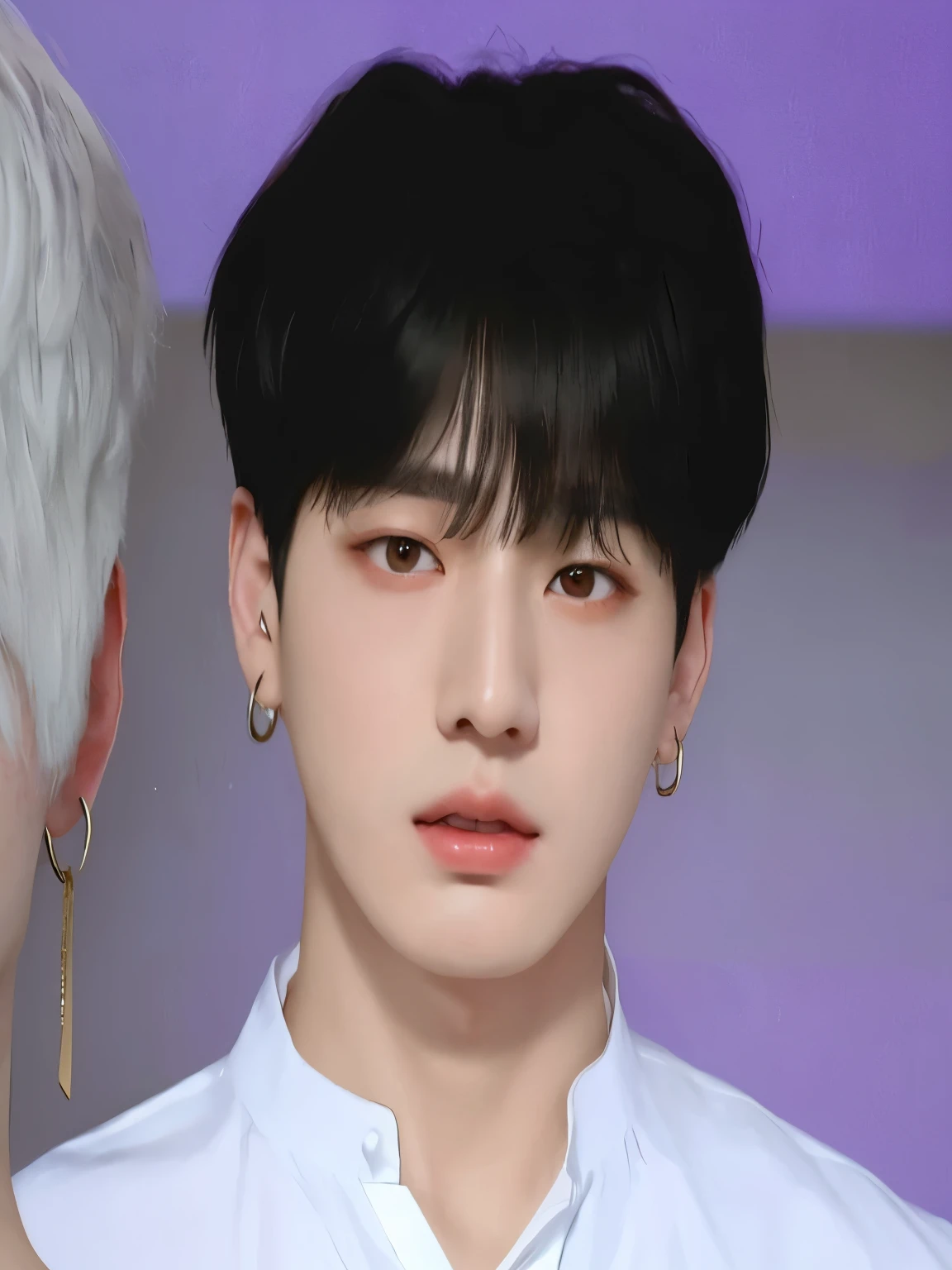 a close up of a person with a white shirt and a black hair, jungkook, black haired yoongi, cai xukun, hyung tae, jinyoung shin, jimin\'s right eyelid swollen, kim doyoung, taken in the early 2020s, headshot profile picture, young wan angel, taejune kim, his eyes look wise, ten lee