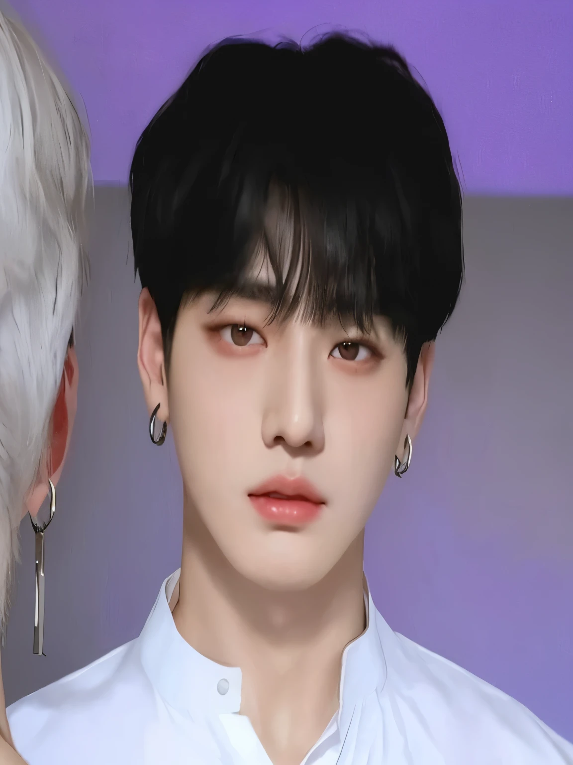 a close up of a person with a white shirt and a black hair, jungkook, black haired yoongi, cai xukun, hyung tae, jinyoung shin, jimin\'s right eyelid swollen, kim doyoung, taken in the early 2020s, headshot profile picture, young wan angel, taejune kim, his eyes look wise, ten lee