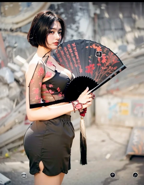 ulzzang-6500-v1.1, (Raw foto:1.2), (Photorealistic:1.4), Beautiful detailed girl, very detailed eyes and face, Beautiful detailed eyes, Ridiculous, Unbelievably ridiculous., huge file size, A highly detailed, high resolucion, Very detailed, Best Quality, Masterpiece, Chemomimi, (((JK )), Illustration, Very detailed, BAPV, integrated, 8K wallpaper, amazing, Fine details, Masterpiece, Best Quality, Highly detailed YTD uniform 8k wallpaper, light on the face, Cinematic lighting, 1Girl, , ((No bra)), ()), ((Dynamic Pose)), (camel toes), (half), holding a fan