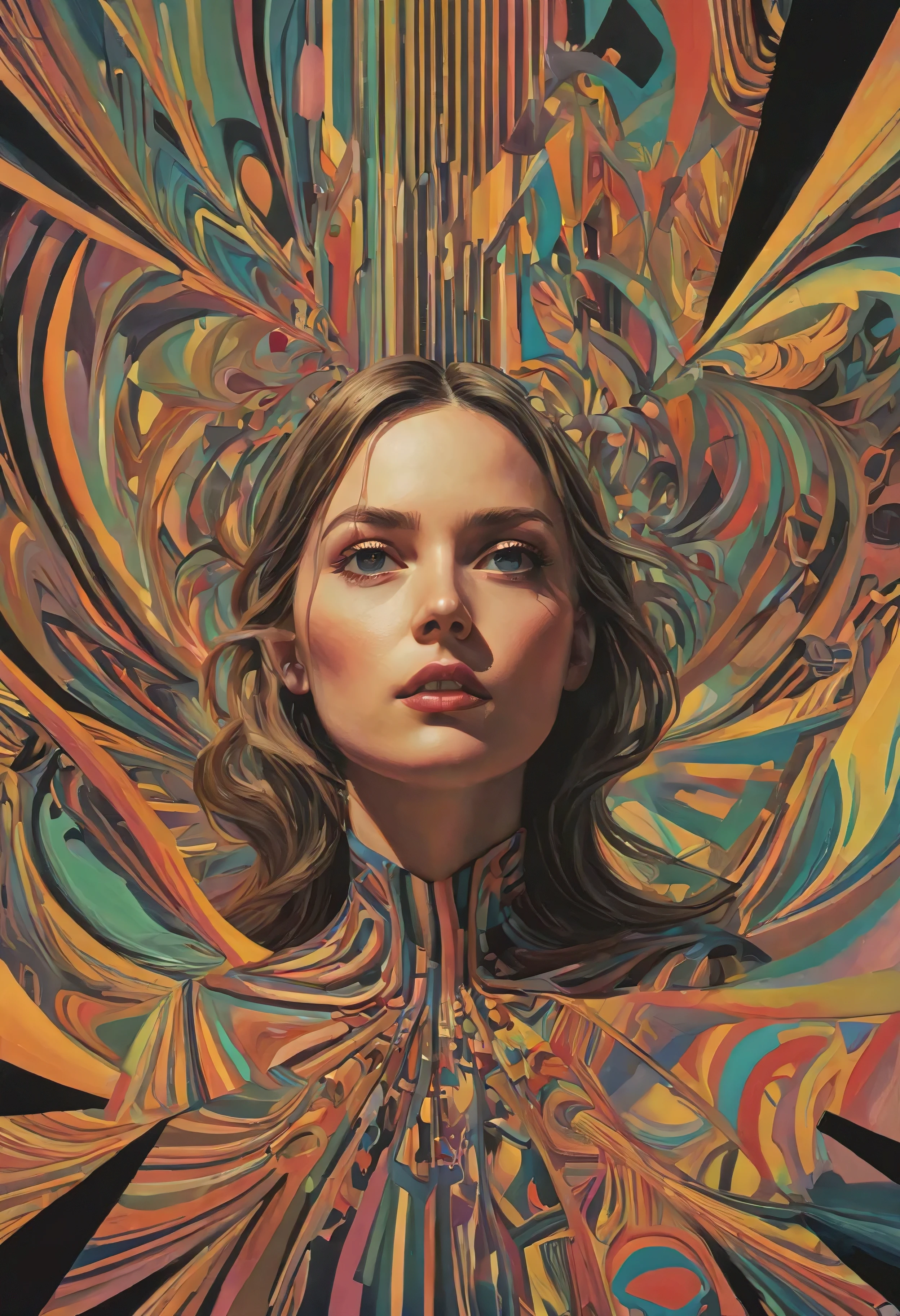 ((Masterpiece in maximum 16K resolution):1.6),((soft_color_photograpy:)1.5), ((soft_color_tones):1.4),((Movie-like still images and dynamic angles):1.3),((optical illusion):1.5). | ((A Pretty Female):1.5). | best quality, highres, ultra-detailed, realistic, surreal, vibrant colors, abstract shapes, distorted perspectives, mind-bending effects, optical illusions, expertly composed, mesmerizing patterns, mysterious atmosphere, intriguing visuals, innovative techniques, unique subject matter, attention-grabbing, thought-provoking, visually stunning, avant-garde, cutting-edge, experimental techniques, professional lighting, precision in execution, haunting beauty, captivating imagery, artistic genius.[exquisite visual textures, intricate details, skillful use of light and shadow, seamless blending of elements, dramatic contrasts, stunning depth, dynamic composition, seamless transition between different visual elements, harmonious color palette].