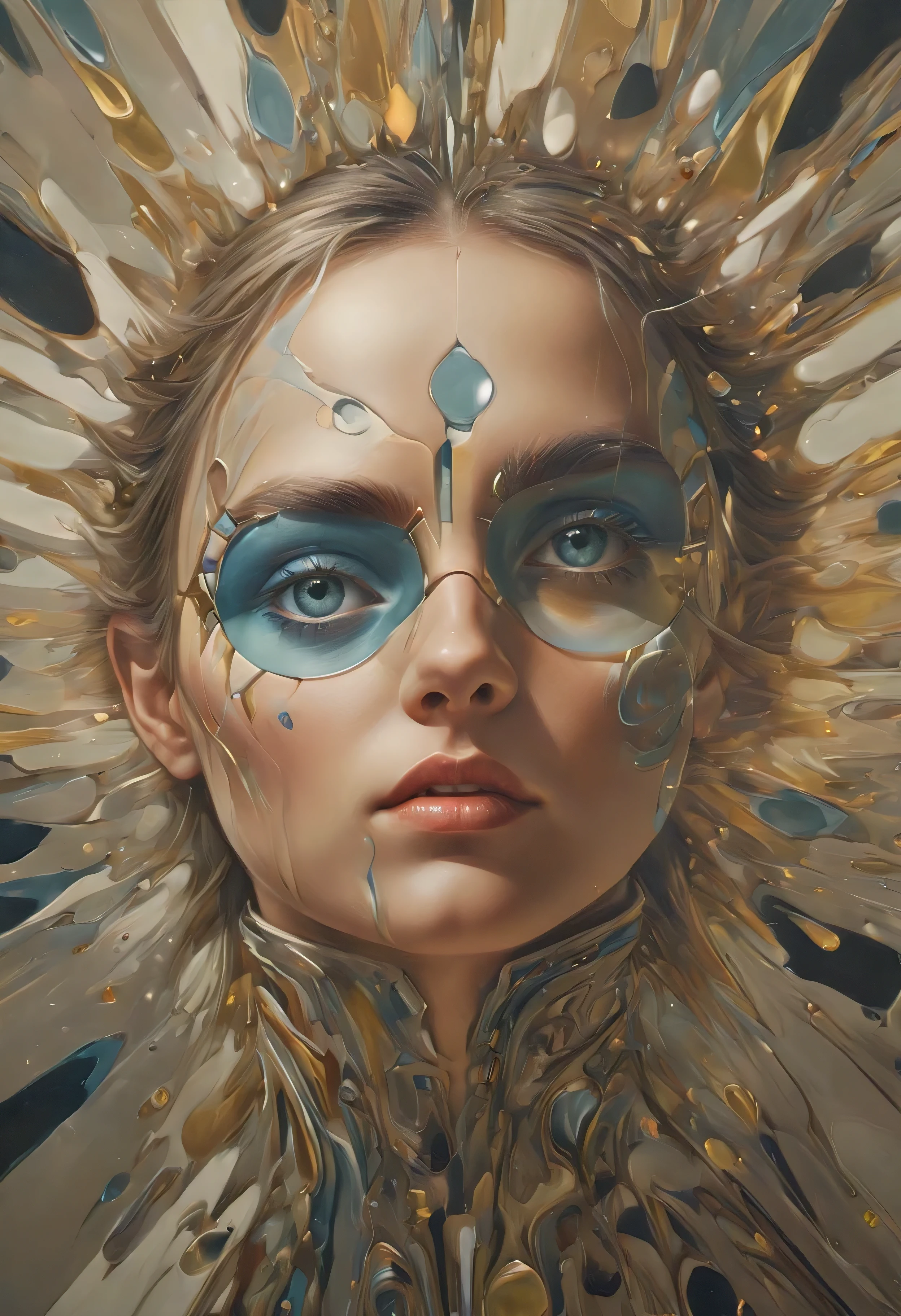 ((Masterpiece in maximum 16K resolution):1.6),((soft_color_photograpy:)1.5), ((soft_color_tones):1.4),((Movie-like still images and dynamic angles):1.3),((optical illusion):1.5). | ((A Pretty Female):1.5). | best quality, highres, ultra-detailed, realistic, surreal, vibrant colors, abstract shapes, distorted perspectives, mind-bending effects, optical illusions, expertly composed, mesmerizing patterns, mysterious atmosphere, intriguing visuals, innovative techniques, unique subject matter, attention-grabbing, thought-provoking, visually stunning, avant-garde, cutting-edge, experimental techniques, professional lighting, precision in execution, haunting beauty, captivating imagery, artistic genius.[exquisite visual textures, intricate details, skillful use of light and shadow, seamless blending of elements, dramatic contrasts, stunning depth, dynamic composition, seamless transition between different visual elements, harmonious color palette].
