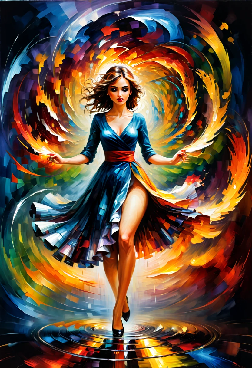 Optical illusion, spinning, by Leonid Afremov, enhance, intricate, (best quality, masterpiece, Representative work, official art, Professional, 8k)