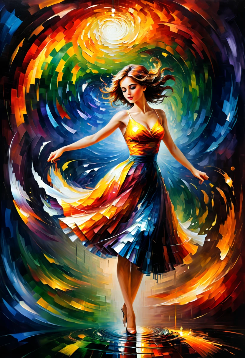 Optical illusion, spinning, by Leonid Afremov, enhance, intricate, (best quality, masterpiece, Representative work, official art, Professional, 8k)