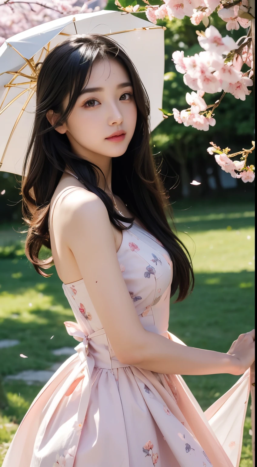Highly detailed CG Unity 8k wallpaper, top quality, super detailed, masterpiece, realistic, photorealistic, very detailed cute girl, (25 years old), blush, round eyes, semi-body shot, white wedding dress, leaning on tree.