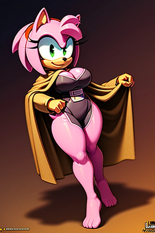 Amy Rose, brown fur, lab cloak, white cloak, breasts, large breasts, smile, light smile, full body, thick thoghs, cloak, laboratory