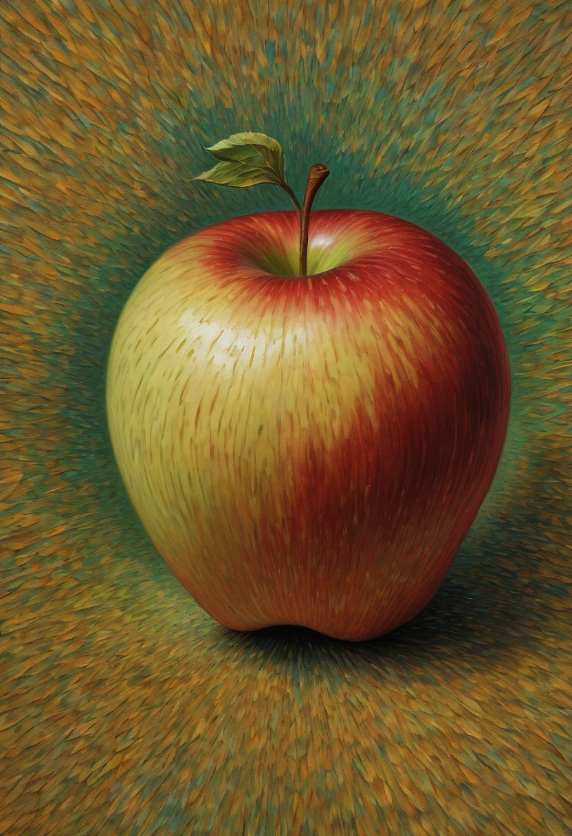Optical illusion, a apple, inspired by van gogh, enhance, intricate, (best quality, masterpiece, Representative work, official art, Professional, 8k)