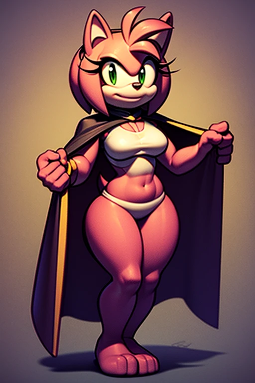 Amy Rose, brown fur, lab cloak, white cloak, breasts, smile, light smile, full body, wide hips, cloak, laboratory