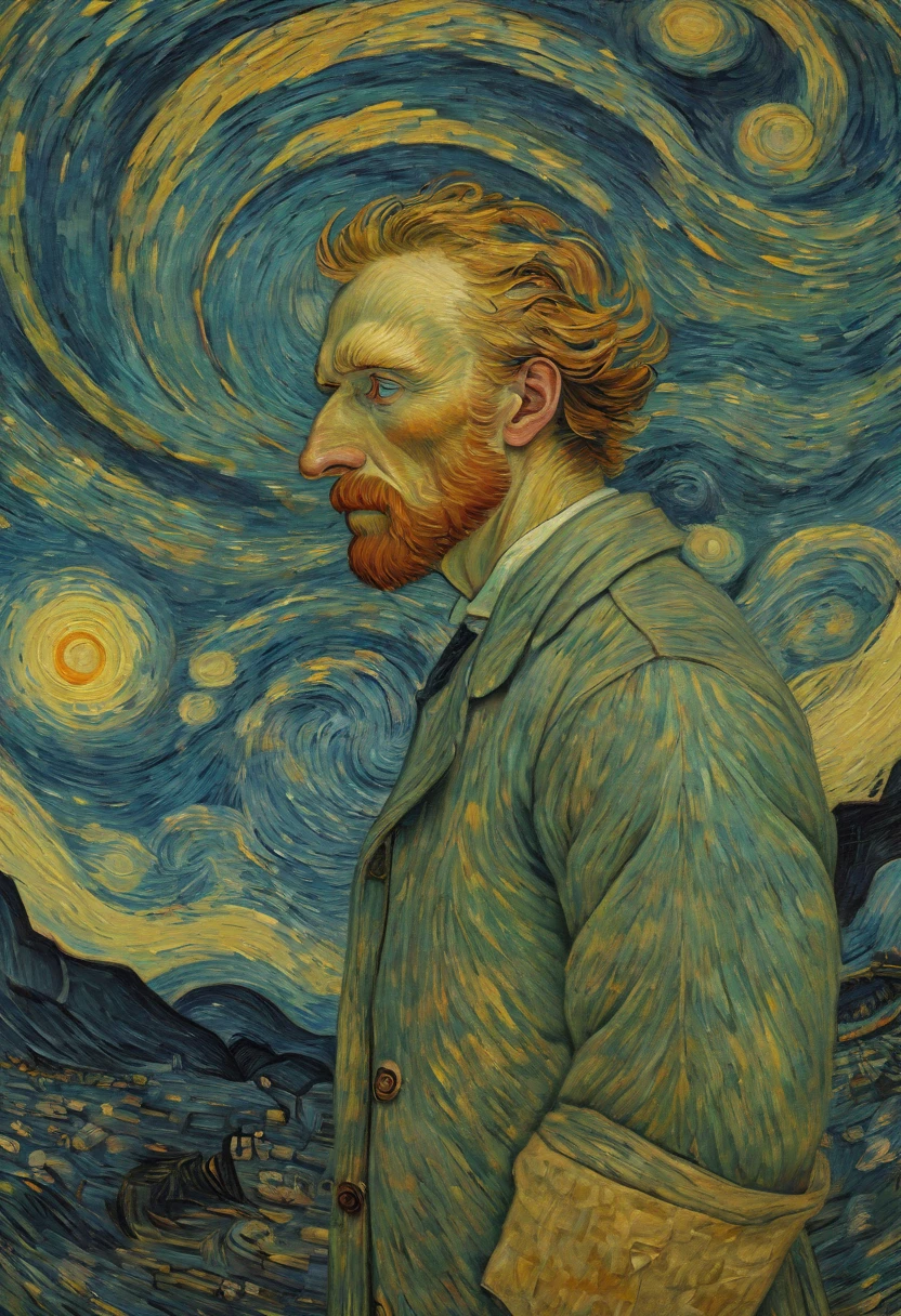 Optical illusion, outspace, spinning, inspired by van gogh, enhance, intricate, (best quality, masterpiece, Representative work, official art, Professional, 8k)