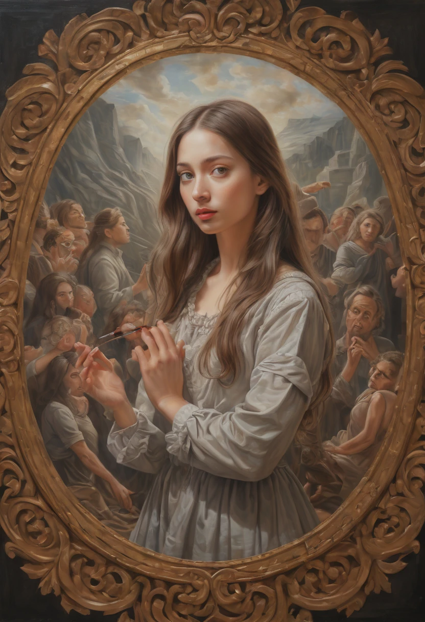 Optical illusion, a painting of painting people, enhance, intricate, (best quality, masterpiece, Representative work, official art, Professional, 8k)