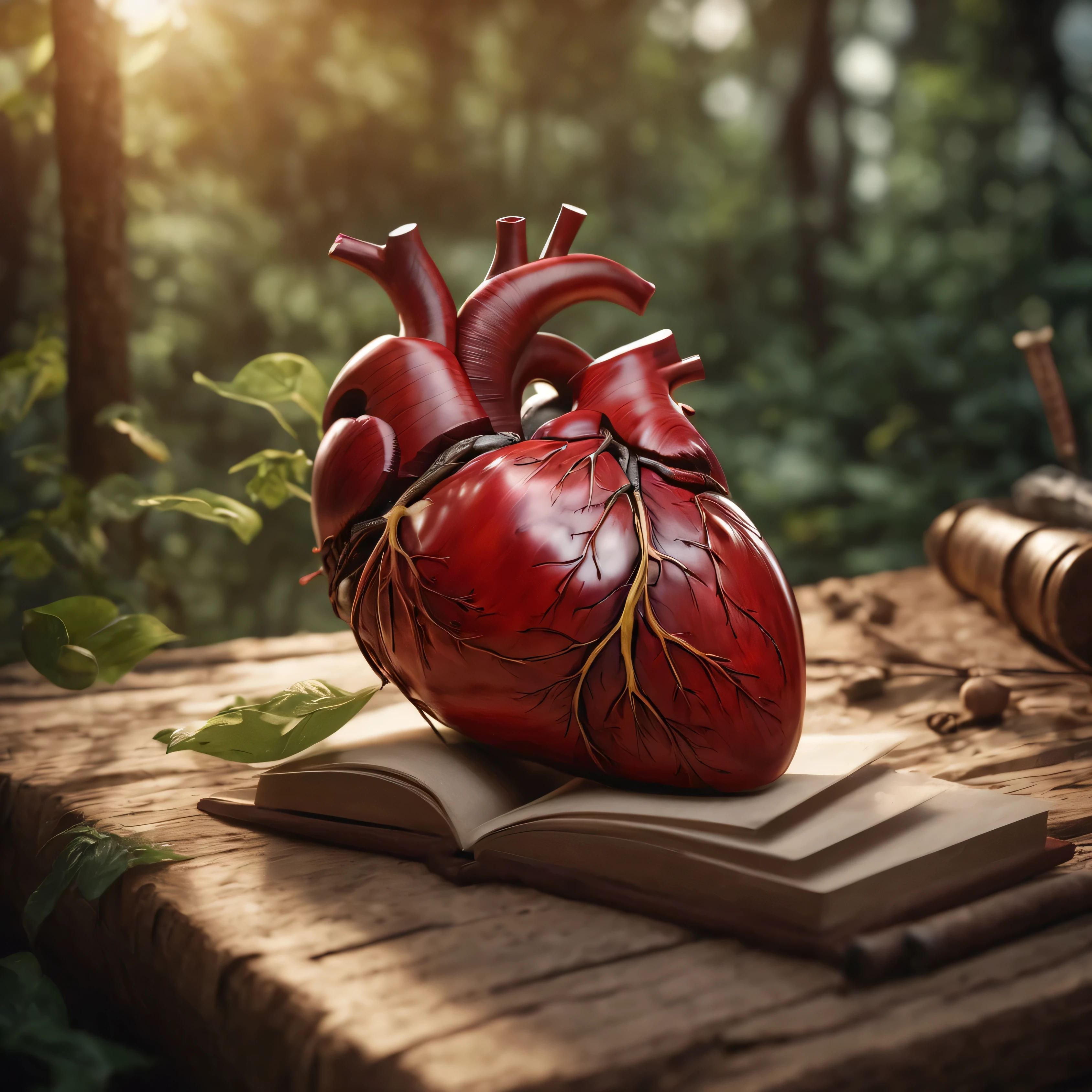 living heart realistic medicinal art  (photorealista:1.4, realista), highly detailed 8K unified CG wallpapers, 8K Ultra HD, dslr, soft lighting, alta qualidade, Film grain, Fujifilm XT3,  ((ar livre, no parque))) piazobina