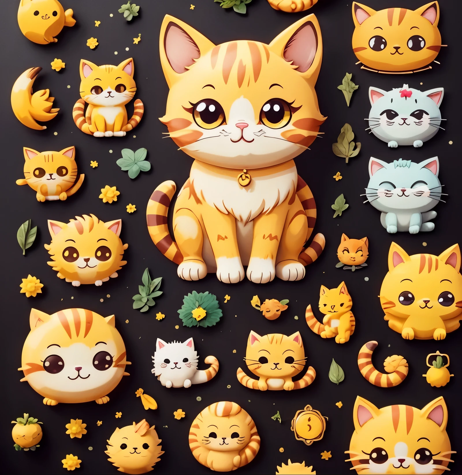 Emoji de gato, amarelo, centralizado, foco principal, gatos fofos, , ghibli, varios, padronizado, perfeito