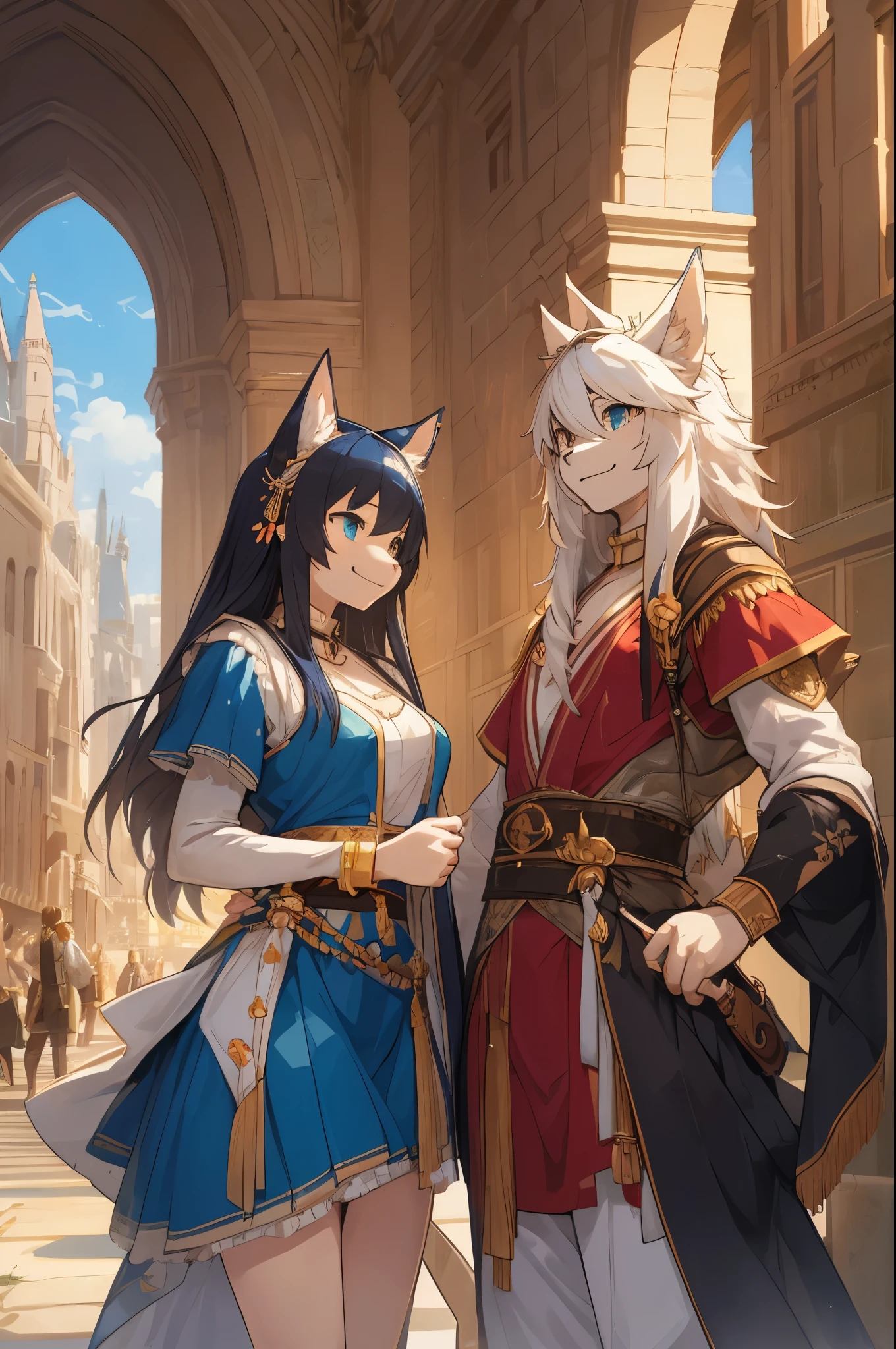 dynamic angle, top quality, best quality, High-quality illustrations, masterpiece, super high resolution, detailed background, detailed background, Romeo and Juliet, group shot:0.1, 6+boys, 6+girls, Happy, joyful, absurdres(highly detailed beautiful face and eyes)perfect anatomy(kemono, furry anthro),