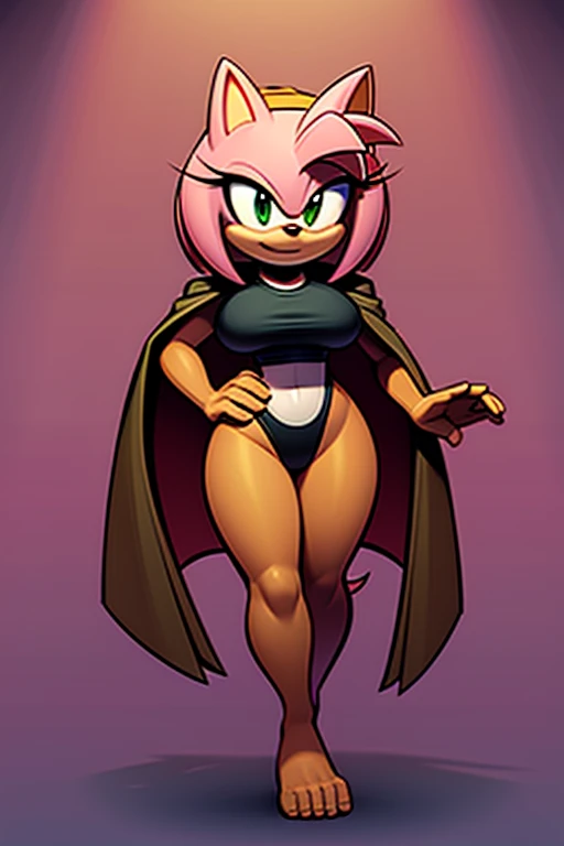 Amy rose, brown fur, brown skin, lab cloak, white cloak, breasts, smile, light smile, full body, wide hips, cloak, laboratory, hedgehog, black shirt