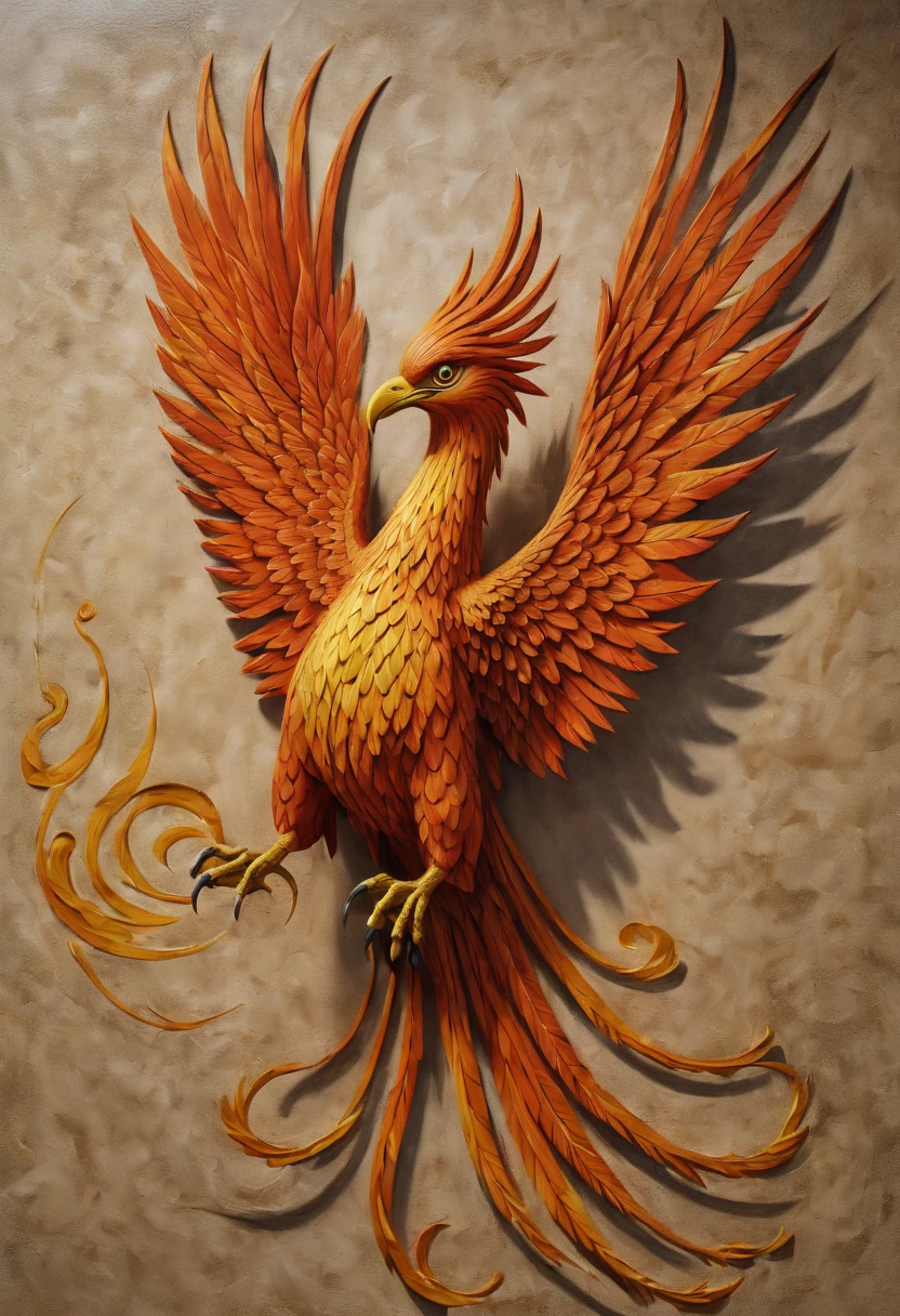 optical illusion art, Trompe l'oeil painting, 3D, illusion, Reality, a flying phoenix painted on the wall, enhance, intricate, (best quality, masterpiece, Representative work, official art, Professional, 8k)