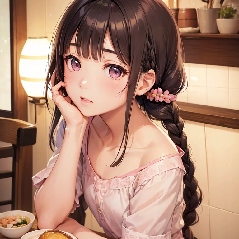 Aiko Tanaka (Aiko Tanaka, a simple girl with braided hair), his favorite idol (soft attractive beautiful, Delicate clavicle, oval face, Double eyelids, intelligent peach blossom eyes, Pink lips, small nose), meet in a cafe, talk , dialogue.