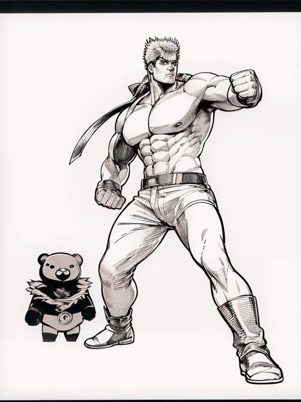 (((highest quality,Fist of the North Star,半裸man))),(bear head),Alone,半裸man,muscle strength々man,筋肉質man,Raoh,Souther