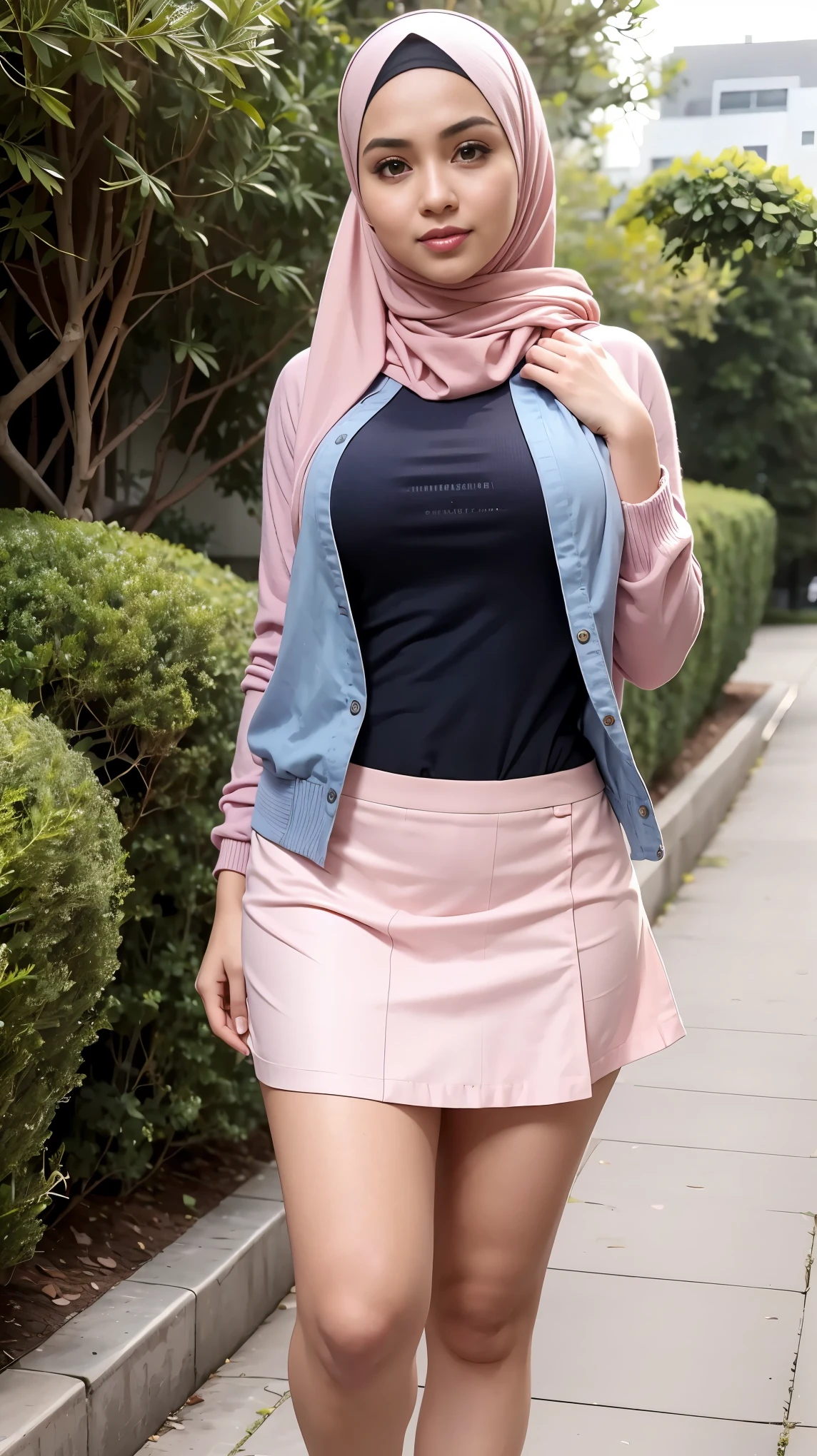 Hijab girl, very very flat chest, very tigh shortmini skirt,show my butts