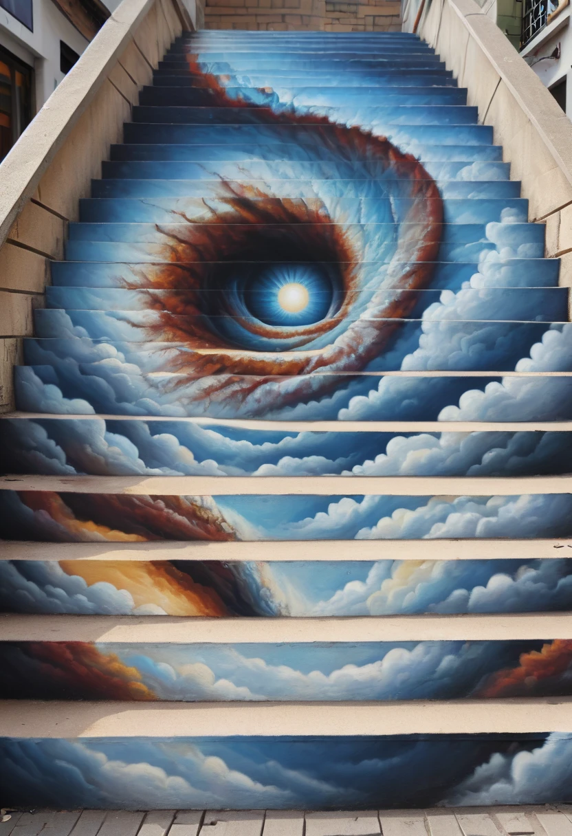 optical illusion art, Trompe l'oeil painting, stair-art, intricate, (best quality, masterpiece, Representative work, official art, Professional, 8k)