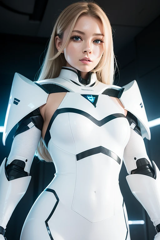 blond woman in a black and white shirt and denim shorts, better known as amouranth, amouranth, young beautiful amouranth, amouranth as a super villain, as overwatch character, beutiful white girl cyborg, blonde goddess, spider gwen, perfect white haired girl, perfect android girl, lola bunny fanart, ashe from overwatch, as an overwatch character