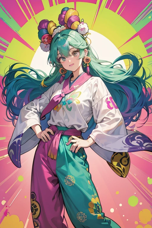 oversized tie-dye shirts as well as vibrant harem pants. There's also a frequent usage of vintage cartoon shirts sporting vibrant colors within the style.[3] Another characteristic of the style is overly poofy wigs that are also known as as "bonzura" (ボンズラ). In combination with vibrant hair accessories, the wigs become very eye-catching.
