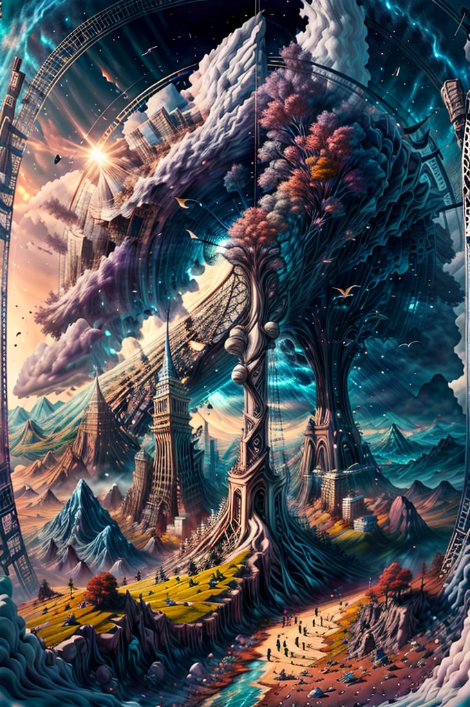 fantasy landscape of a Universal San Frantokyo, Hang glider, Clear skies, Surprising, Circular polarizer,