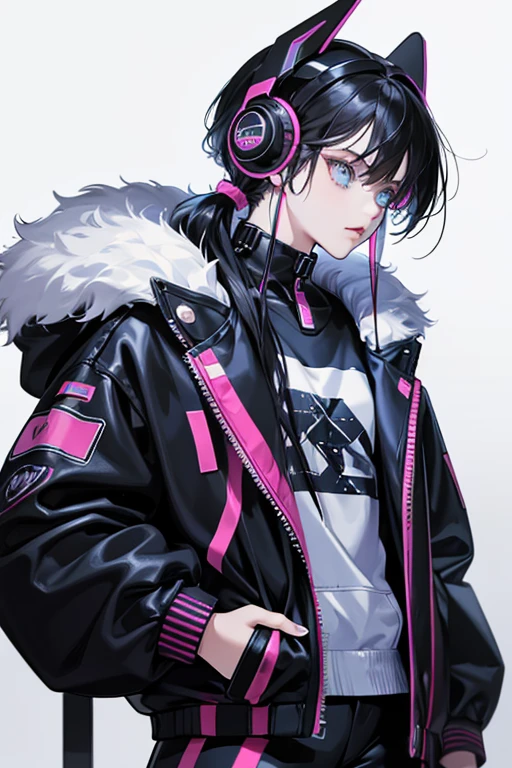 Cyber fashion is that it uses materials that don't look natural and have an artificial appearance such as glossy vinyl, velour, or faux fur. Most commonly, baggy tops or jackets are worn in combination with flared-out pants.
Accessories often have fluorescent or glowing details and often resemble mechanical parts made from plastic. In the modern version, there's also many references to gaming culture with many stylish headphones being worn either as hair accessory or around the neck.