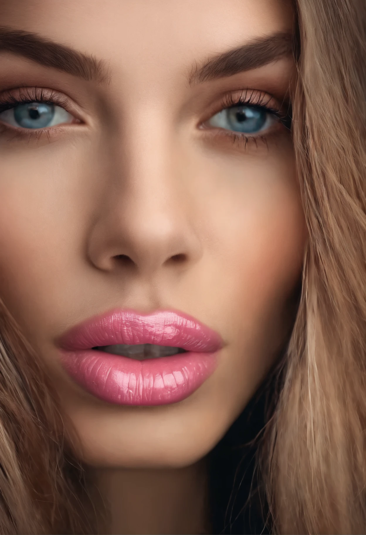 a close up of a woman with long hair and a pink lip, flickr, hyperrealism, very beautiful, with very thin lips, most beautiful woman on earth, portrait, most beautiful woman on earth, sexy lips