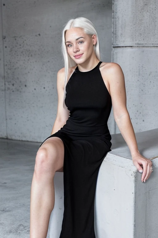 (full body postrait: 1.4) RAW 4k, beautiful girl 25 years old named Alyna (freckles), chin-length hair, white hair in front and black hair, black dress, portrait, Realism, ccurate,