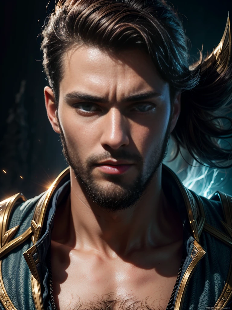 ((best quality)), ((masterpiece)), (detailed), high resolution, closeup portrait, A man, , greek god, fantasy, League of Legends style, beautiful figure painting, bright light, amazing composition, Front view, human development report, Volumetric lighting, super quality, elegant, highly detailed