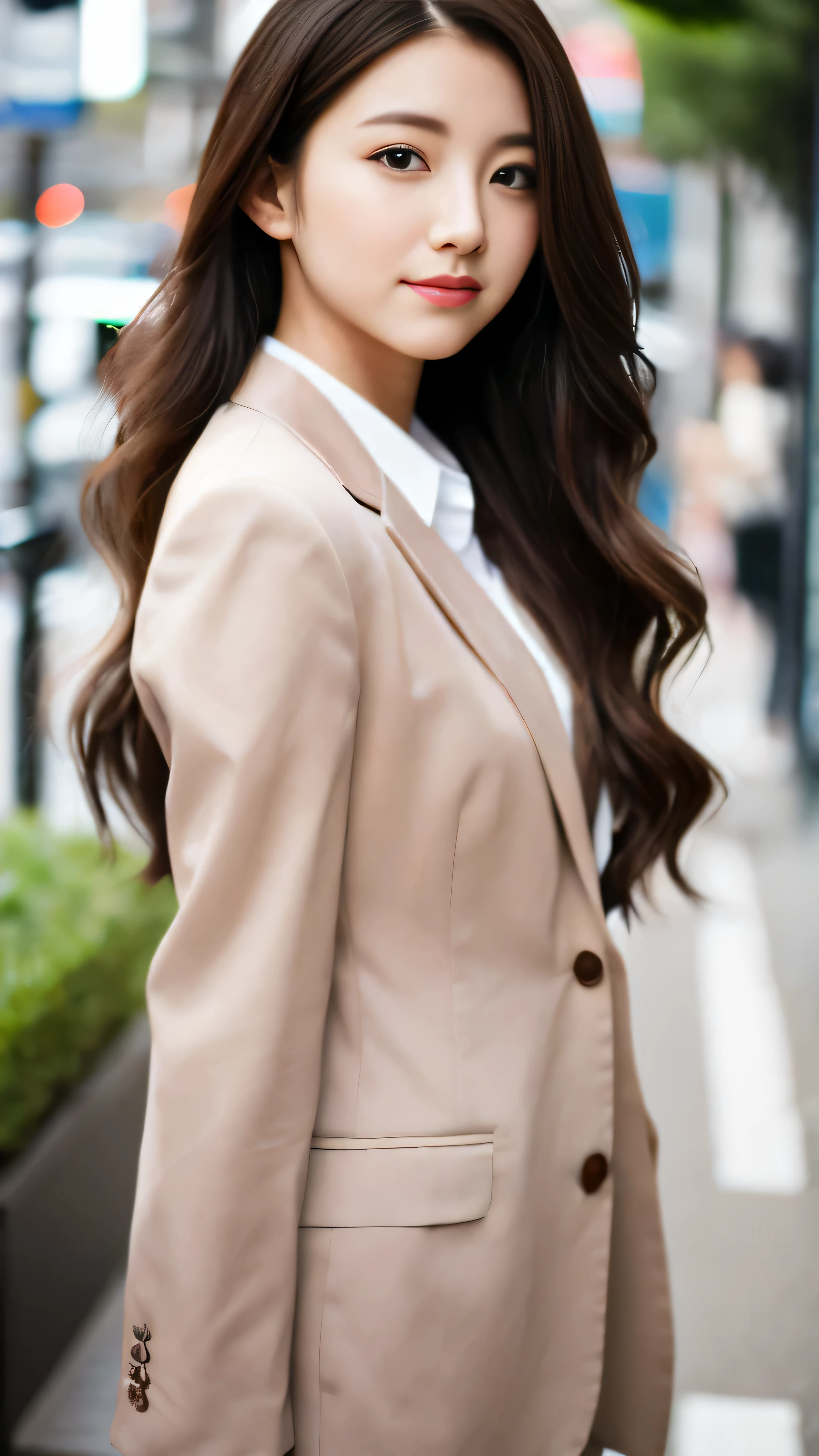 long hair, woman, suit, slender, 25 years old, Japan person face details and full body high quality images,