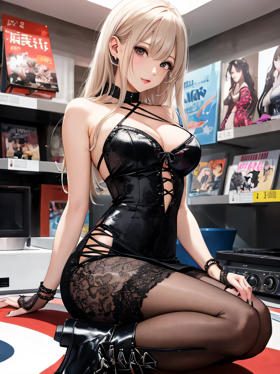highest quality,High resolution, 8K, bodycon dress、Tight dress that emphasizes your body line、Creates a sexy and feminine silhouette。especially、Popular designs that expose the decolletage and legs.。
lace up boots、lace up heel boots、Gives a sexy and bold look。太ももまでの長さのブーツはespecially注目を集めることがあります。
leather and vinyl products、leather or vinyl skirts and pants、Tops are、Create a sexy and edgy style。光沢のある素材がespecially目を引きます。
See-through material items、See-through blouses and dresses、Showing your skin,、Gives a sexy and classy look。See-through designs on the chest and back styles are popular.。
Strap design items、Tops and bodysuits with lots of straps、that'It is sexy and has the effect of emphasizing the body line..。