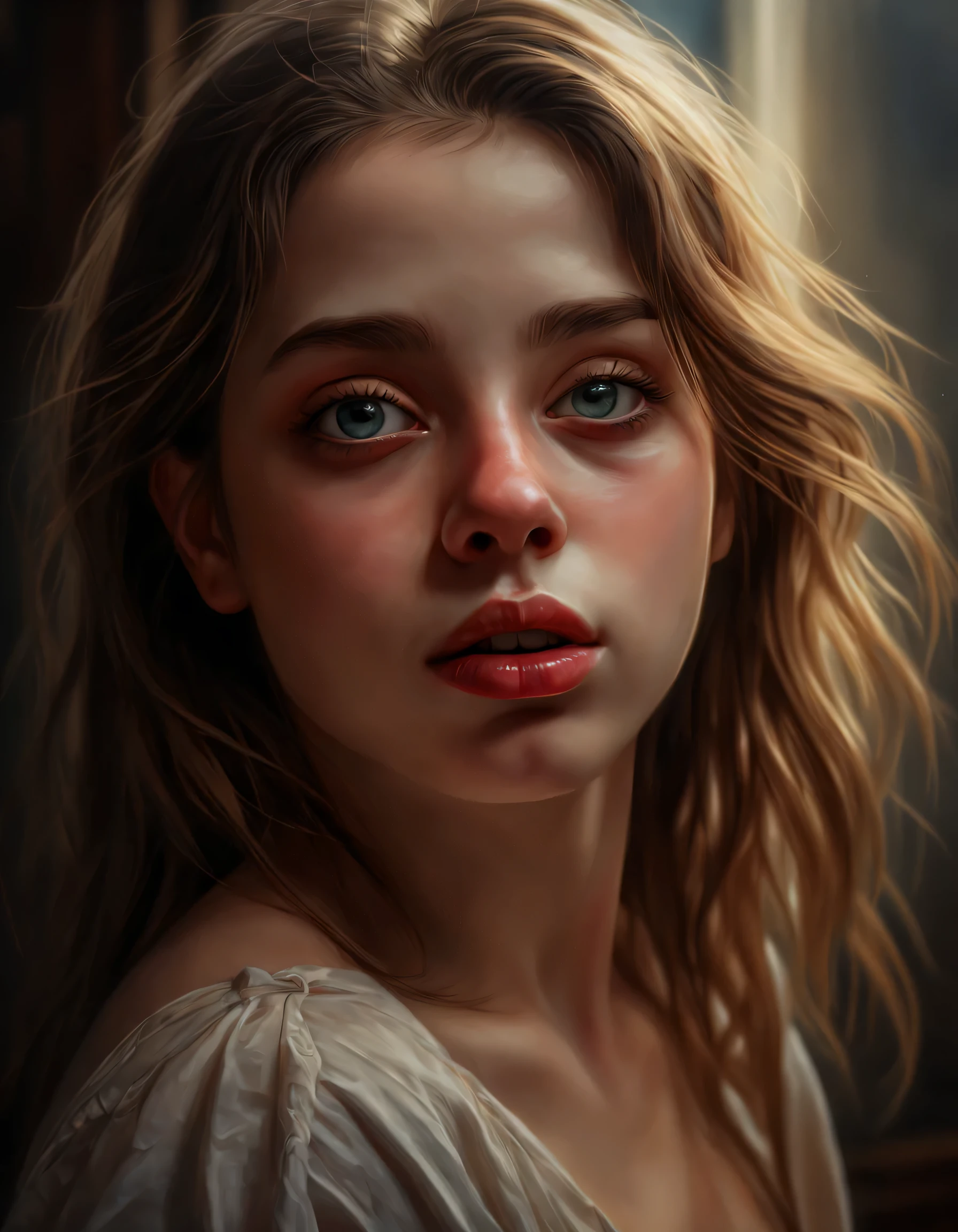 (melhor qualidade, HDR, high resolution, realista:1.37), pintura detalhada,1 garota,eu sou,Olhos detalhados,beautiful detailed lips,Fundo, artistas conceituais, poetic, majestoso, Sereno, cores elegantes, soft lighting, peaceful atmosphere, pinceladas sutis, movimento gracioso, Piso inundado, teto de vidro, Miradouro no andar de cima com parapeito, trees, videiras,