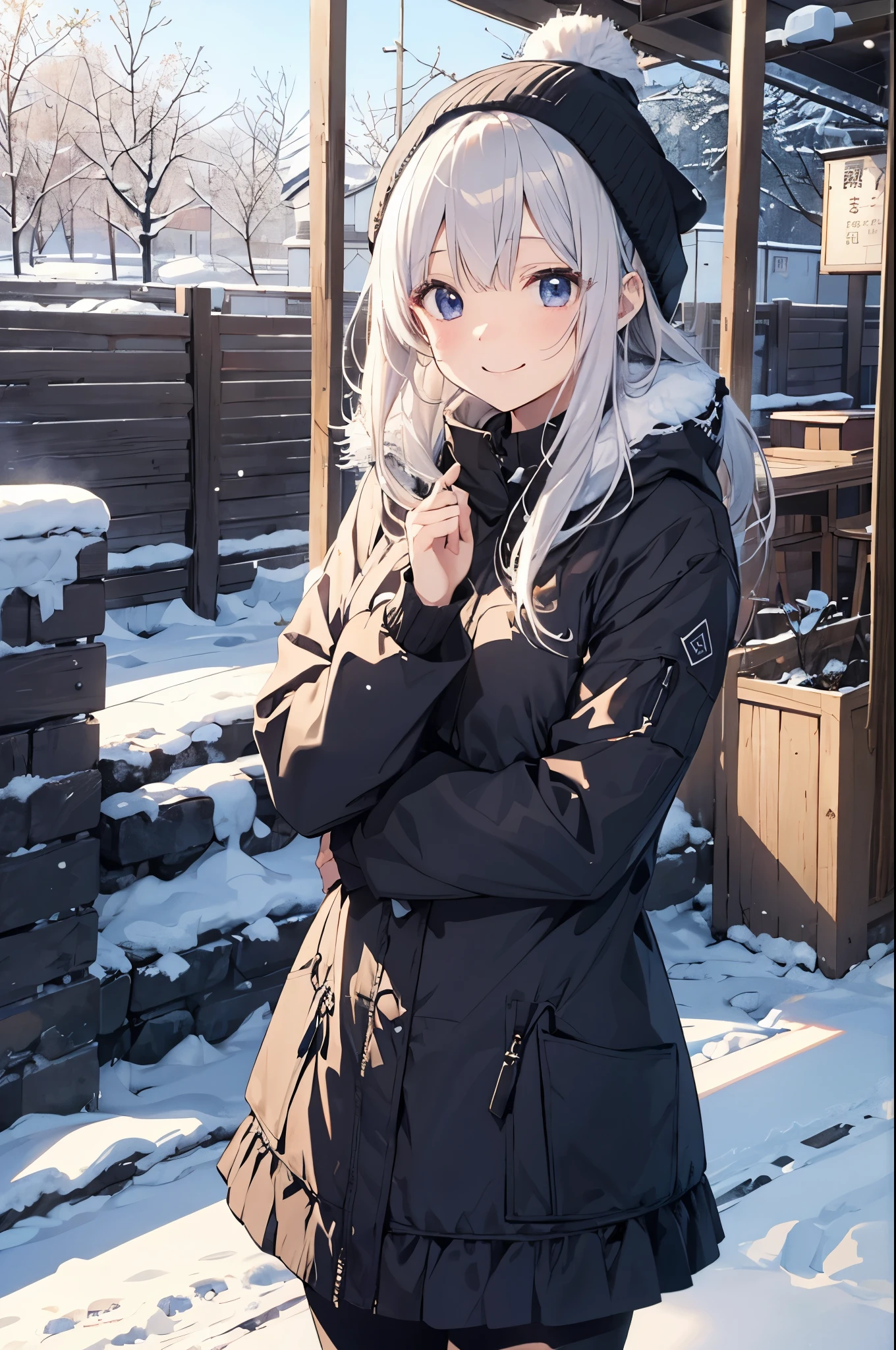 (Pretty sister:1.3)、 happy face,winterの雰囲気、snow玉を投げる、winter、snow、cold