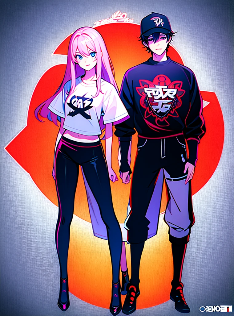 Anime couple standing side by side，white background, Loisi and Ross Tran, high quality fanart, couple pose, Style animation, boy and girl, Los Transstyle, Jazz and Los Dros, Works in the style of Guviz, Lovely art style, Casual pose, Cute couple, full body illustration, KDA 和Sam Yang。, official fanart
