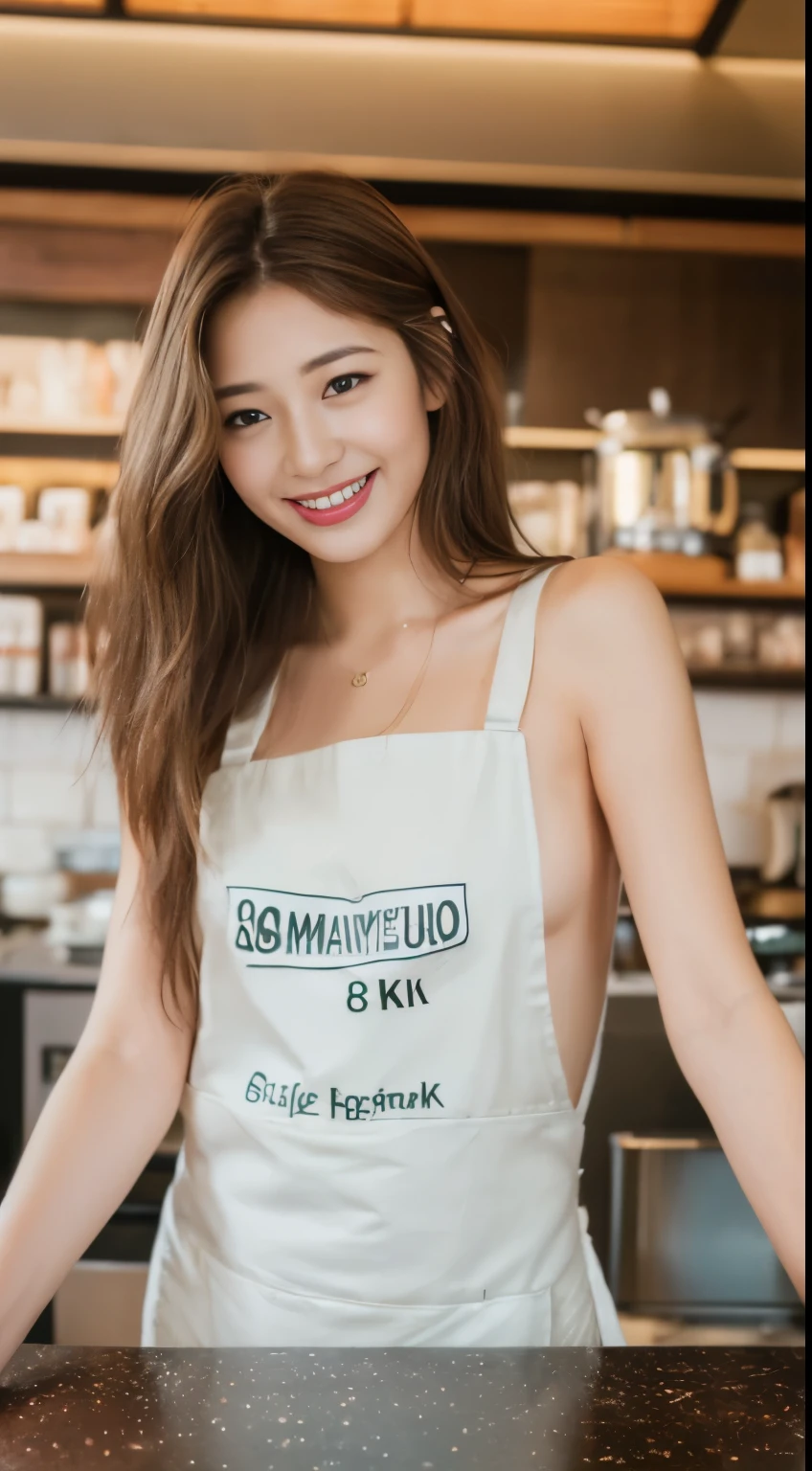 a woman is cooking、(kitchin_Apron:1.Wear 3)、Good Hand、4K、hight resolution、​masterpiece、top-quality、Cap:1.3、((Hasselblad photo))、Fine skin、foco nítido、(lighting like a movie)、Soft lighting、dynamic ungle、[:(详细的脸:1.2):0.2]、Medium chest、sweats streamed skin:1.2、(((In the kitchen))) A smile　Beautiful profile　Colossal tits　Beautiful body　Tying hair　Wide background々and a luxurious living room　Luxurious and luxurious living　Luxurious living room　Beautiful living room　Beautiful living room　A smile　an orange　lemons　A smile　Laughing　banana in　pineapple　Luxurious room　beautiful  lighting　Beautiful lighting　Very large room　very high image quality　very high res　8k Photos　Viewer's Perspective　Very gorgeous kitchen　Luxury Kitchen　white tank tops　White Apron　Millionaire Kitchen　Great kitchen　Luxury Kitchen　Luxury Illuminator　Very wide々and kitchen