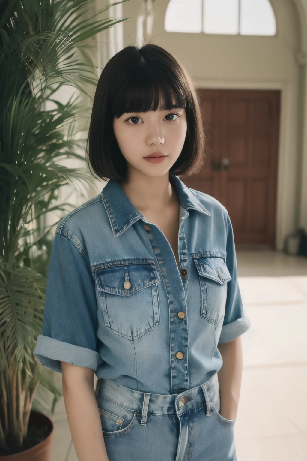 masutepiece, Best Quality, Little woman, Cool, Cowboy Shot, , {{{Detailed beautiful face}}}, Beautiful empathy (Black) Eyes, Dead Rolling Eyes, (Blue) Short hair,