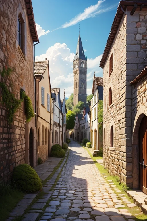 small medieval town　stone wall