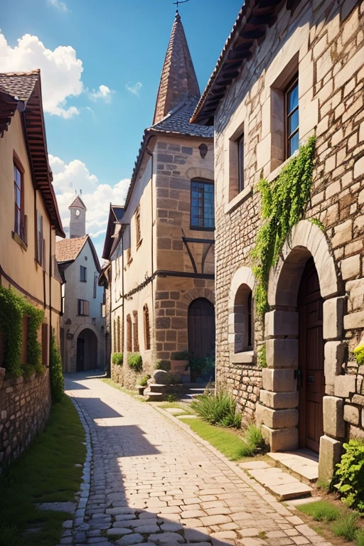 small medieval town　stone wall