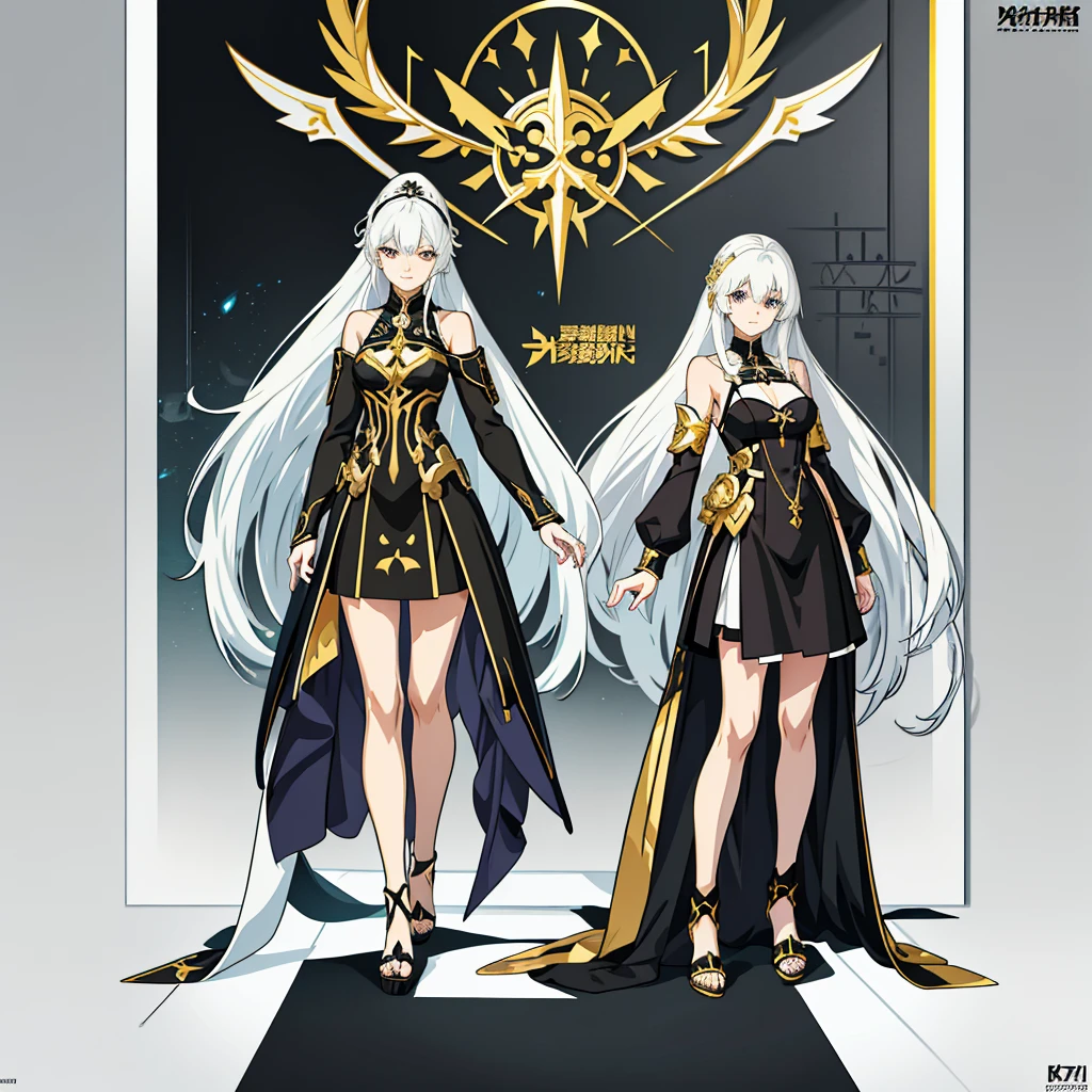 Anime characters with white hair and black dress with gold accents, Anime girl wearing black dress, Anime character design, detailed anime character art, Anime character art, Kushatt Krenz Key Art Women, pretty anime character design, best anime character design, high quality character design, from girls frontline, ( ( concept art of character ) ), trending on artstation pixiv