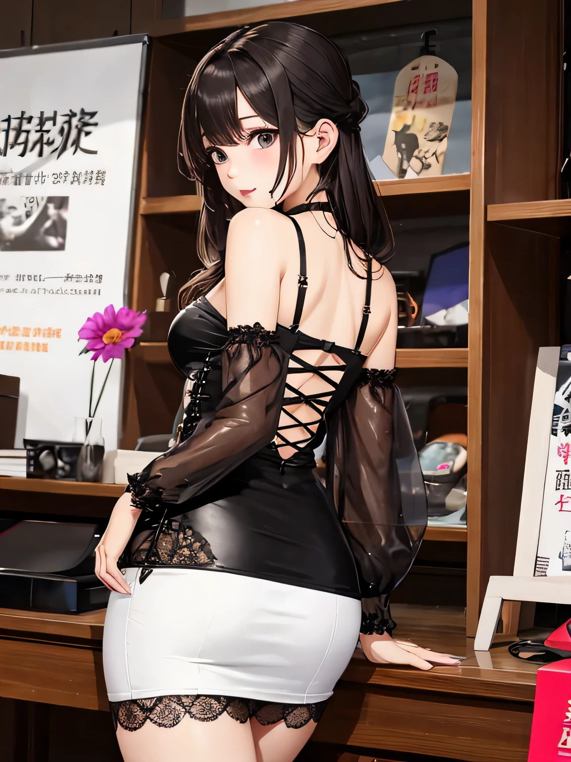highest quality,High resolution, 8K, bodycon dress、Tight dress that emphasizes your body line、Creates a sexy and feminine silhouette。especially、Popular designs that expose the decolletage and legs.。
lace up boots、lace up heel boots、Gives a sexy and bold look。太ももまでの長さのブーツはespecially注目を集めることがあります。
leather and vinyl products、leather or vinyl skirts and pants、Tops are、Create a sexy and edgy style。光沢のある素材がespecially目を引きます。
See-through material items、See-through blouses and dresses、Showing your skin,、Gives a sexy and classy look。See-through designs on the chest and back styles are popular.。
Strap design items、Tops and bodysuits with lots of straps、that'It is sexy and has the effect of emphasizing the body line..。