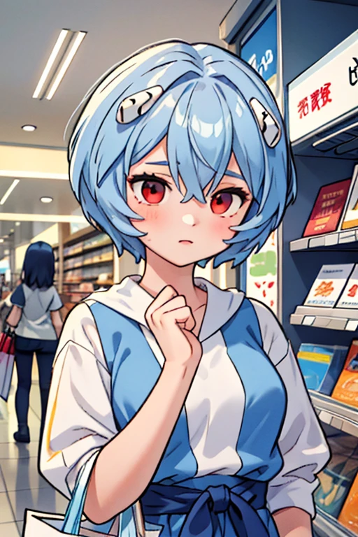 (masterpiece, highest quality), 1 girl, beautiful face, beautiful body, ayanami_king, Upper body, shopping