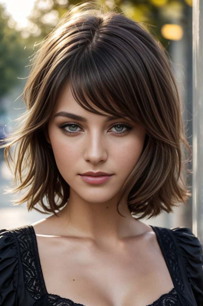 (Scharfer Fokus:1.2), Foto, attraktive junge KariSweets, Lovely face:1.1), Detaillierte, braune Augen, luscious lips, (Katzenaugen-Make-up:0.85), (smil:1.2), tragend (Kleid:1.2) auf einem (Daily Street, Innenstadt:1.2). (Stimmungsvolle, sonnige Beleuchtung:1.2), Depth of field, bokeh, 4K, HDR. bis (Jakob C. Christensen:1.2|Jeremy Lipking:1.1).