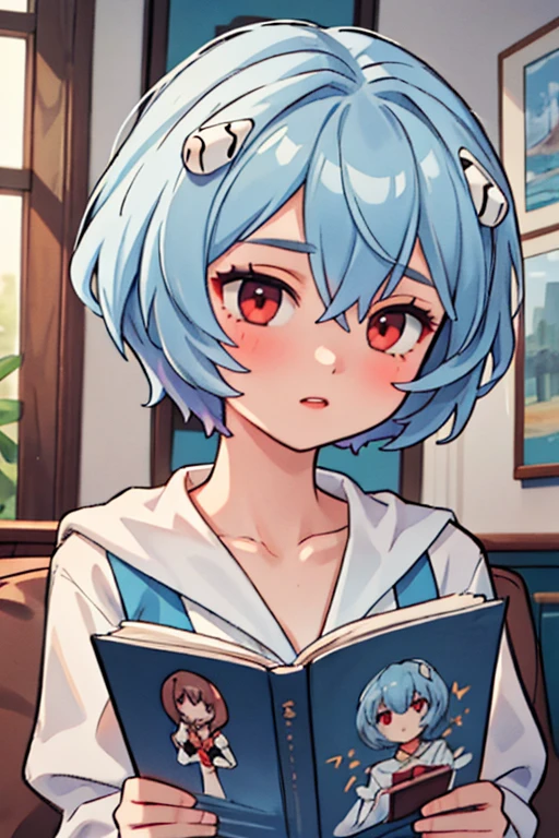 (masterpiece, highest quality), 1 girl, beautiful face, beautiful body, ayanami_king, Upper body, reading